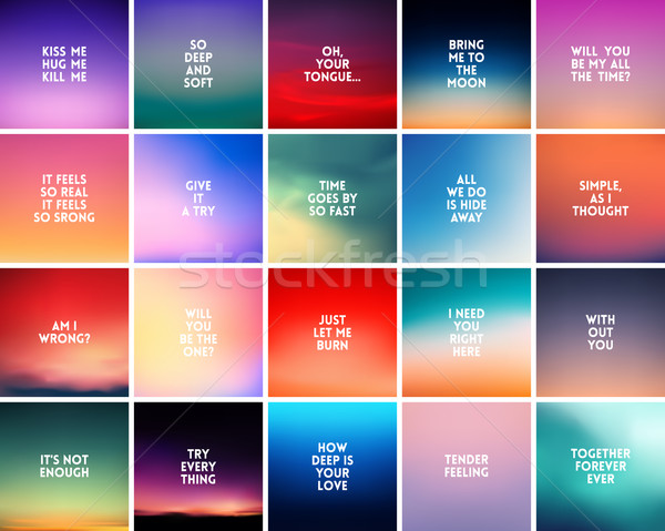 Stock photo: BIG set of 20 square blurred nature backgrounds. With various love quotes