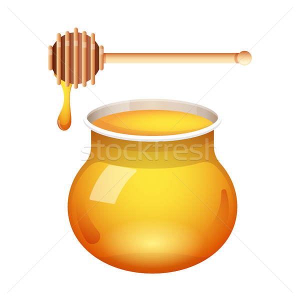 Honey glass jar vector with honey dipper isolated on white background. Fresh honey with a stick Stock photo © MarySan