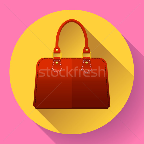 Red fashion women hand bag icon. Flat design style. Stock photo © MarySan