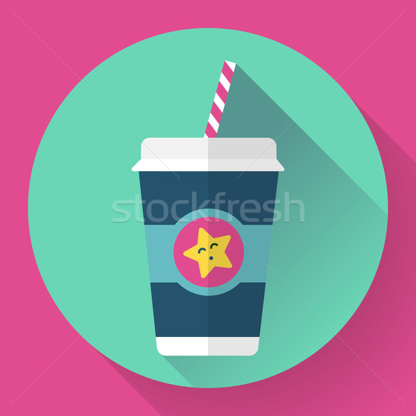 Paper coffee cup with straw. Hot outdoor drink. Flat style design - vector Stock photo © MarySan