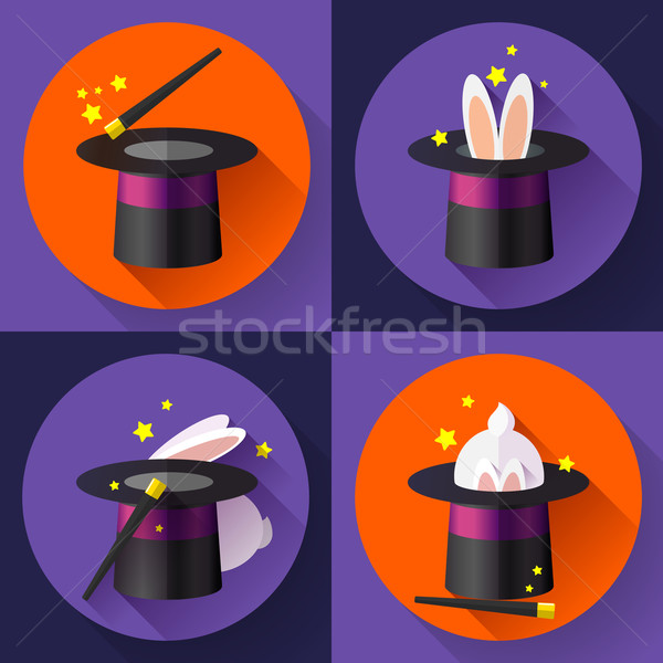Set of icons Funny Rabbit in a magic hat Stock photo © MarySan