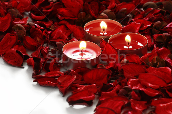 Rose Red pétalos velas blanco rosas rojas espacio Foto stock © MarySan