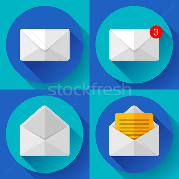 Set Mail Icon Open Envelope new letter message notification Flat 2.0 design. Stock photo © MarySan