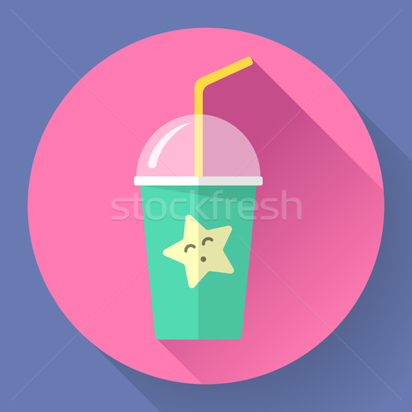 Stock photo: Bubble Tea or Milk Cocktail. Glass of drink with tubule.