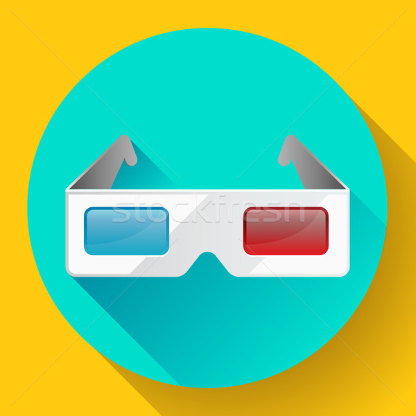 Flat anaglyph 3d glasses vector cinema icon. 3d glasses icon Stock photo © MarySan