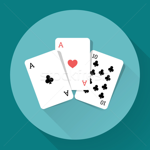 Três cartas de jogar longo sombra vetor ícone Foto stock © MarySan