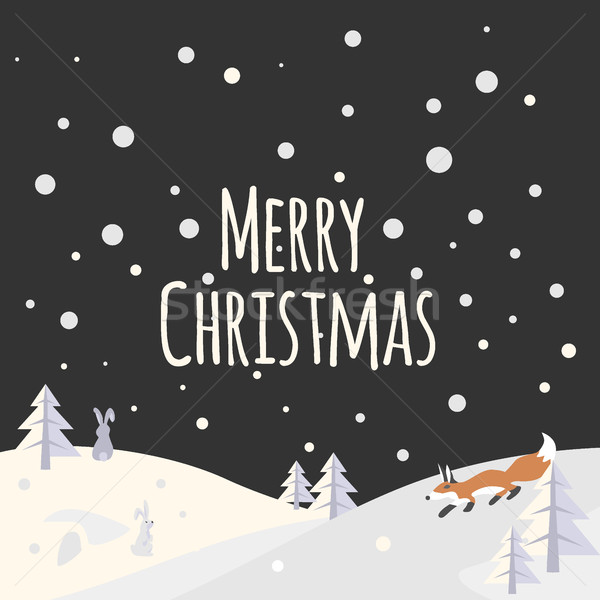 Christmas landscape with trees and forest animals Stock photo © MarySan