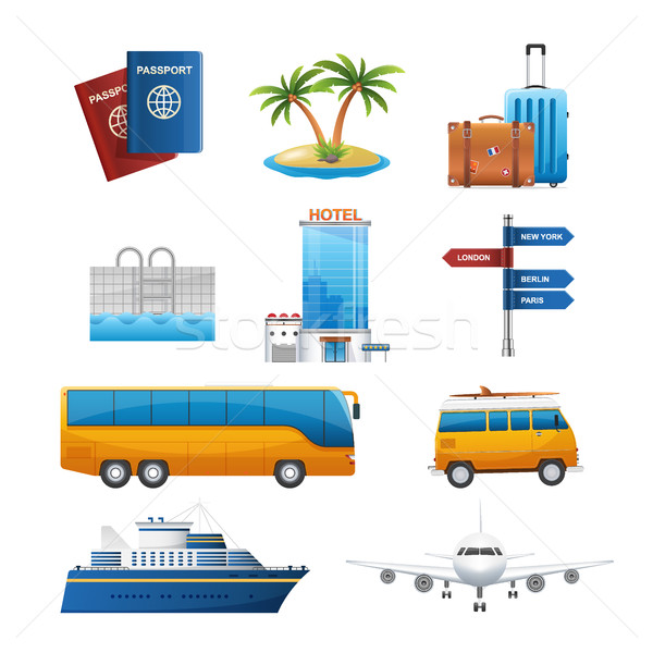Realistic travel tourism icons set vector Stock photo © MarySan