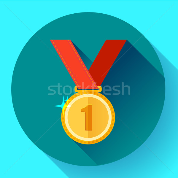 Gold medal icon - first place. Flat design style. Stock photo © MarySan