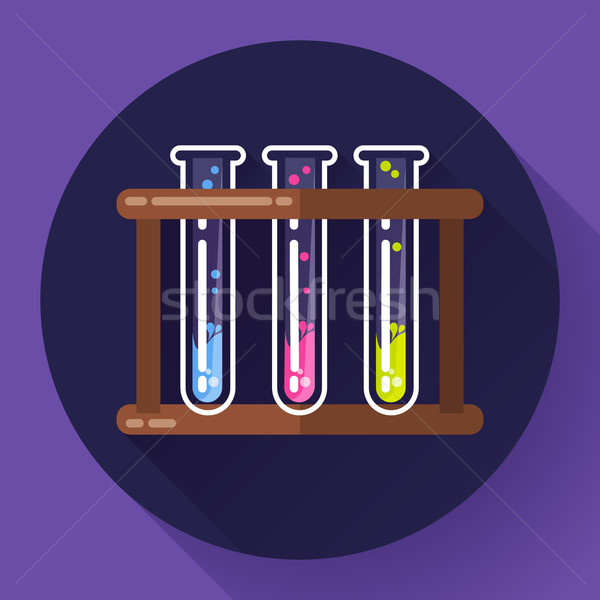 set test tubes bubbling sparkling liquid icon. Flat 2.0 design style. Stock photo © MarySan