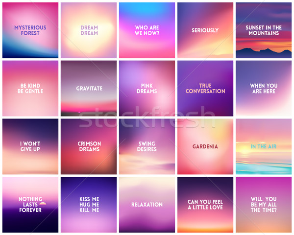 BIG set of 20 square blurred nature purple pink backgrounds. With various quotes Stock photo © MarySan