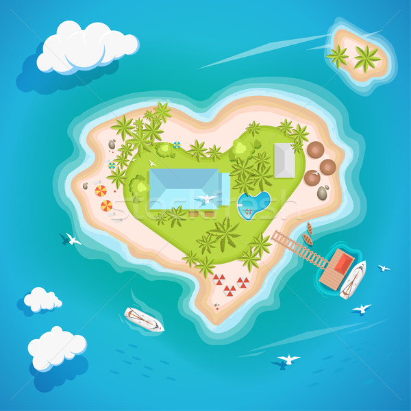Heart island top aerial view - travel tourism vector illustration Stock photo © MarySan