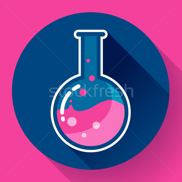 Round chemical lab flask with liquid icon. Flat design style. Stock photo © MarySan