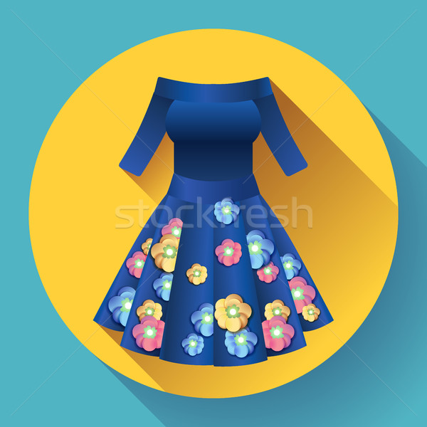 цветок платье икона вектора синий цветок женщину Сток-фото © MarySan