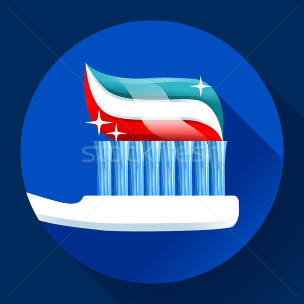 Brosse à dents dentifrice icône style tricolor brillant [[stock_photo]] © MarySan