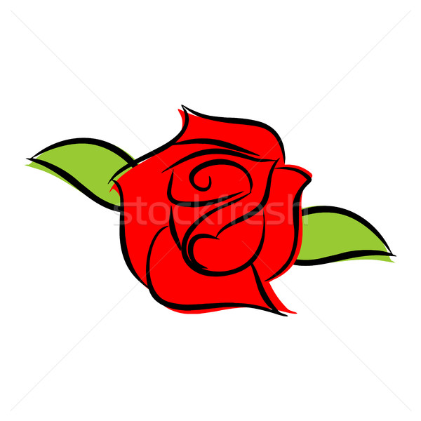 Red rose isolated. Flower and green leaves on white background Stock photo © MaryValery