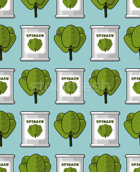 Spinach in tin seamless pattern. Useful greens ornament. Green l Stock photo © MaryValery