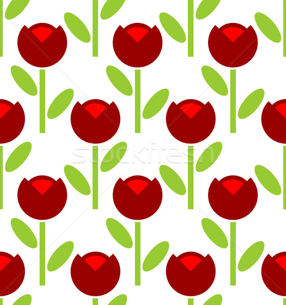 Red Tulip seamless pattern. Vector flower background. Retro fabr Stock photo © MaryValery