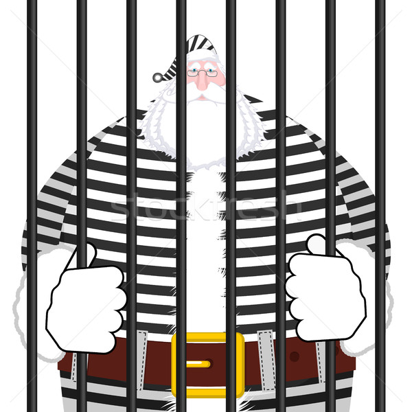 Stock photo: Santa Claus prison in striped robe. Window in prison with bars. 