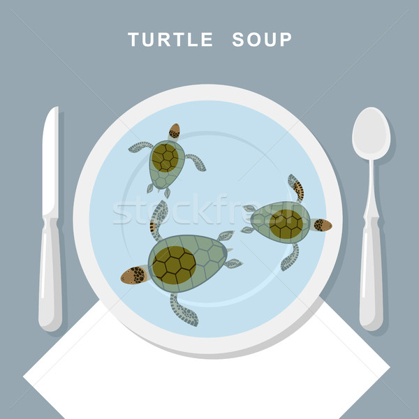 Turtle soup. Sea turtles swim in plate. Exotic popular Food top  Stock photo © MaryValery