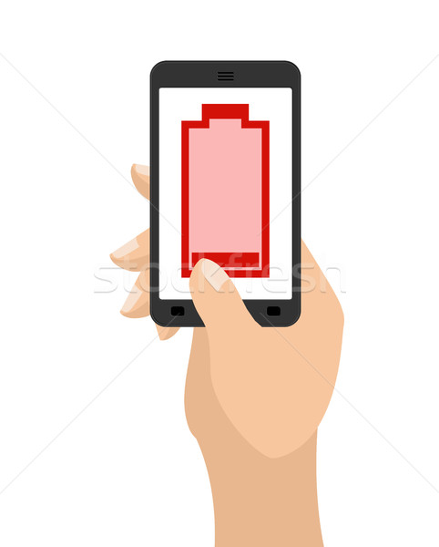 Empty battery life of smartphone. Red accumulator. Hand hold pho Stock photo © MaryValery