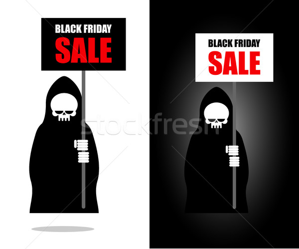 Death holds banner. Black Friday sale. Grim Reaper keeps sheet. Stock photo © MaryValery