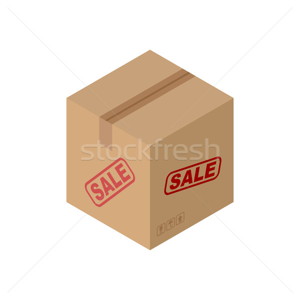 Stock photo: Sale Cardboard box isolated. discount pasteboard case on white b