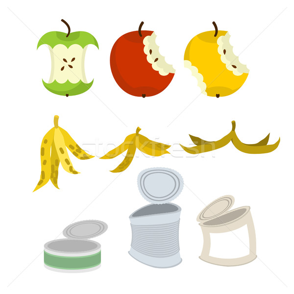 Rubbish set. Garbage collection. Apple core and peel of banana.  Stock photo © MaryValery