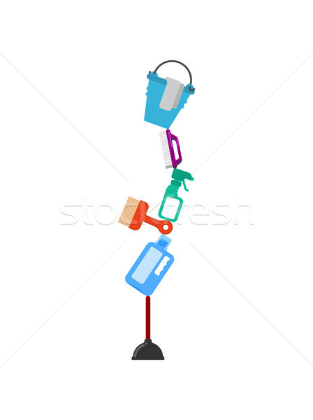 Cleaning service Zen balance. rubber plunger and cleaning agent. Stock photo © MaryValery