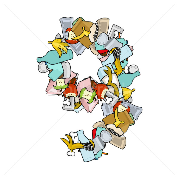 Stock photo: Number 9 Rubbish. Trash font nine sign. garbage alphabet symbol.