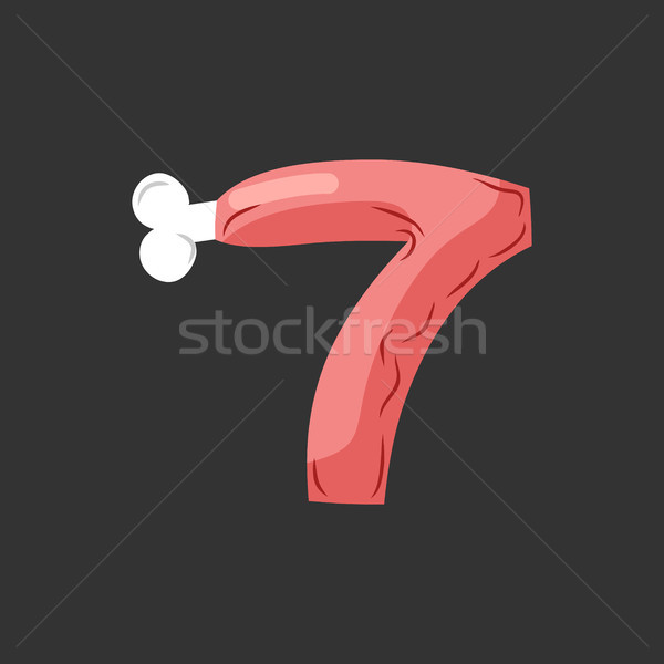 Number 7 meat. Pork and bone font seven. Ham alphabet sign. Beef Stock photo © MaryValery