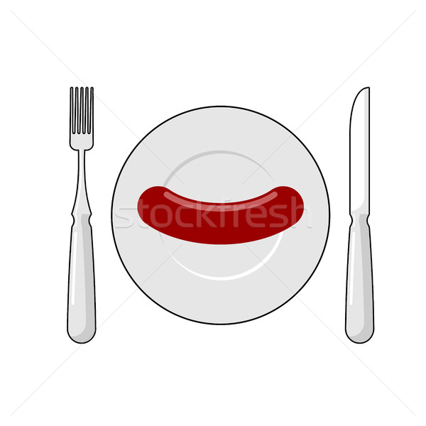 Sausage on plate and cutlery Top view. Fork and knife. Fast heal Stock photo © MaryValery
