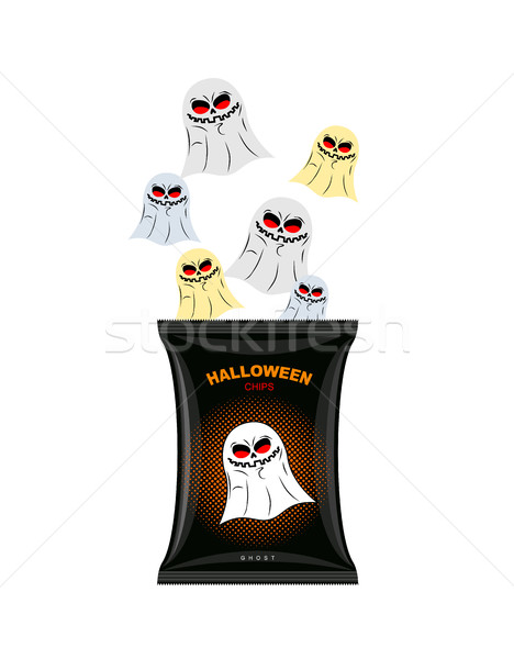 Halloween chips with ghosts. Treats for dreaded holiday in black Stock photo © MaryValery