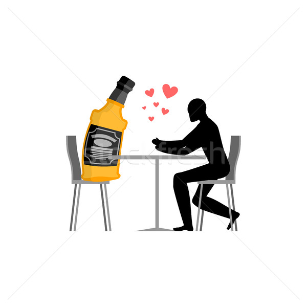 Lover alcohol drink. Man and bottle of whiskey in cafe. Lovers i Stock photo © MaryValery