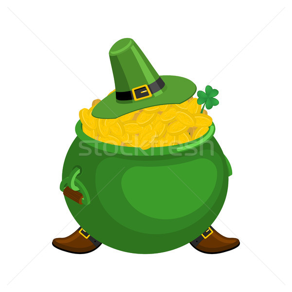 St. Patrick's Day. Leprechaun green hat and pot of gold. Magic d Stock photo © MaryValery