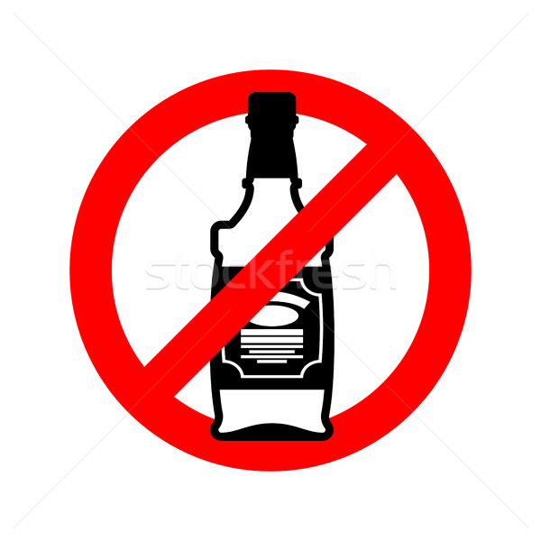 Stop alcohol. Bottle of whiskey on  red circle. Road sign Ban al Stock photo © MaryValery