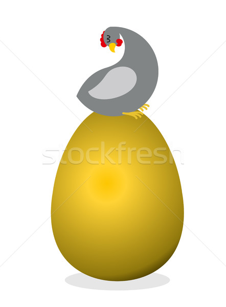 Chicken on  big  golden egg. Bird nests precious eggs. Farm bird Stock photo © MaryValery