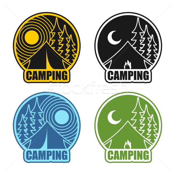 Camping logotipo dia noite paisagem tenda Foto stock © MaryValery