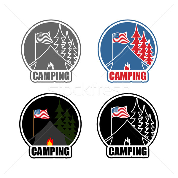 Americano camping logo establecer día noche Foto stock © MaryValery