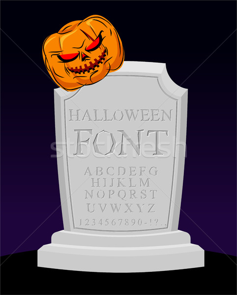 Halloween font. Carved alphabet. Letters on tombstone. sepulchra Stock photo © MaryValery