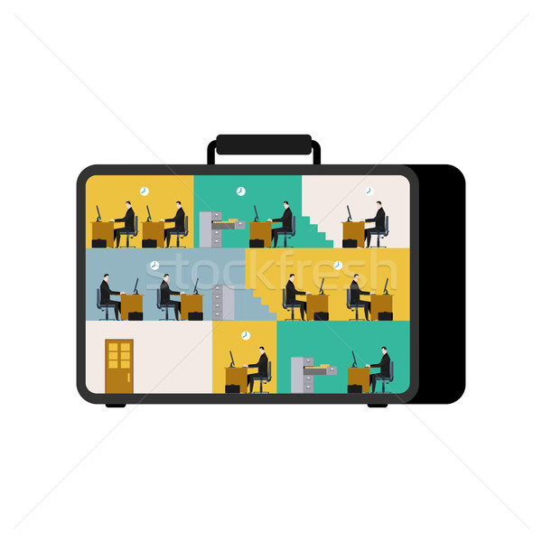 Stock photo: Office in case. mobile Workplace in suitcase. Managers working o