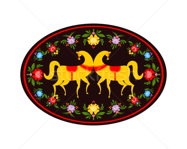 Gorodets painting yellow horse and floral elements. Russian nati Stock photo © MaryValery