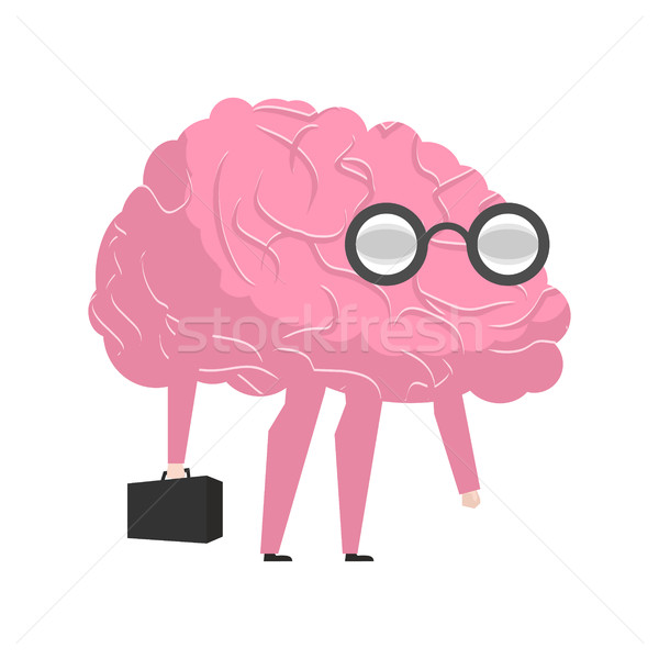 Stock photo: Smart brain wearing glasses and with suitcase. genius Researcher