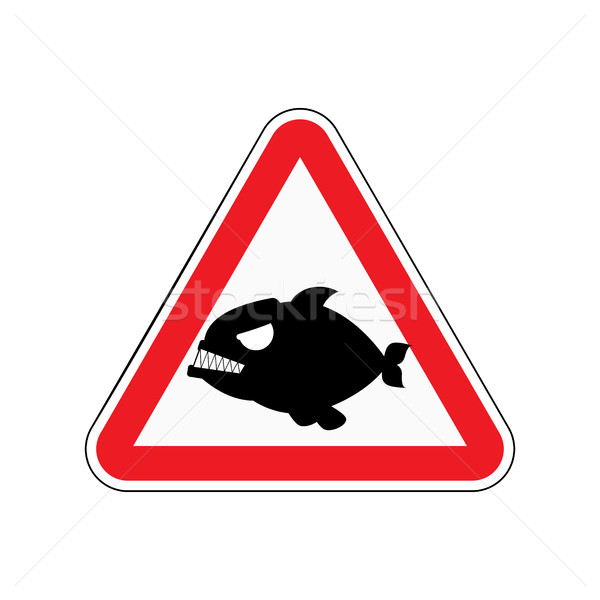 Attention piranha. Dangers of red road sign. Predatory fish Caut Stock photo © MaryValery