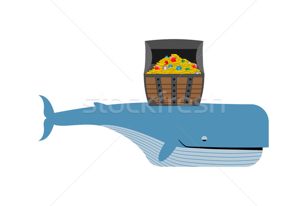 Sperm whale and pirate treasure. Blue whale and chest of gold an Stock photo © MaryValery
