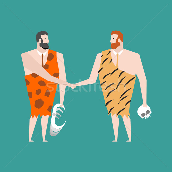 Ancient businessman deal. Neanderthal Agreement. Prehistoric man Stock photo © MaryValery