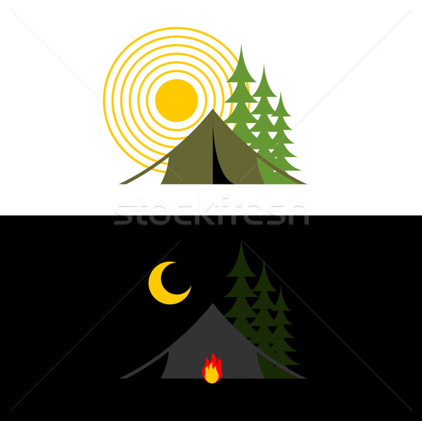 Camping dia noite paisagem tenda floresta Foto stock © MaryValery