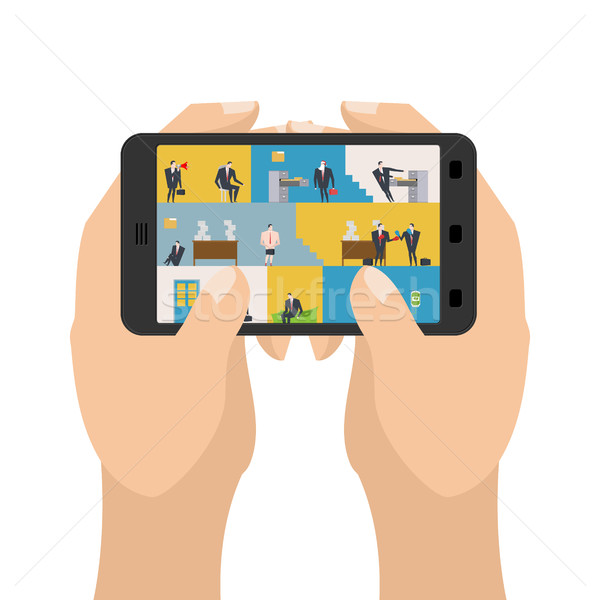 Office in smartphone. Workplace in phone. Managers in work. Busi Stock photo © MaryValery