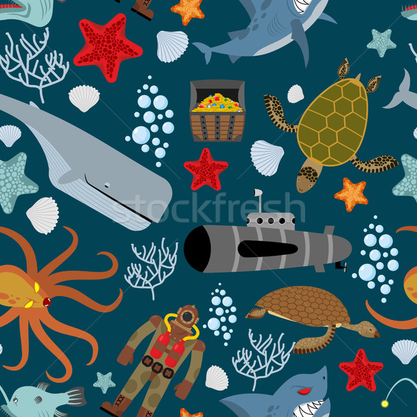 Marine seamless pattern. Inhabitants of the ocean. Keith and aqu Stock photo © MaryValery