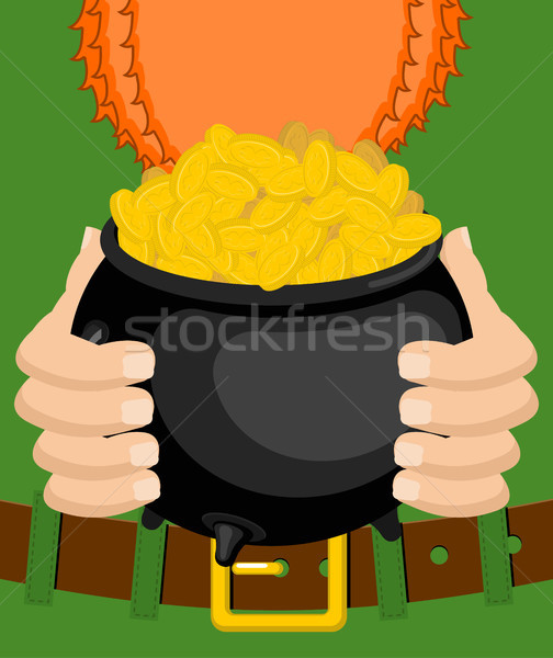 St. Patrick's Day. Leprechaun and pot of gold. Magic dwarf and b Stock photo © MaryValery